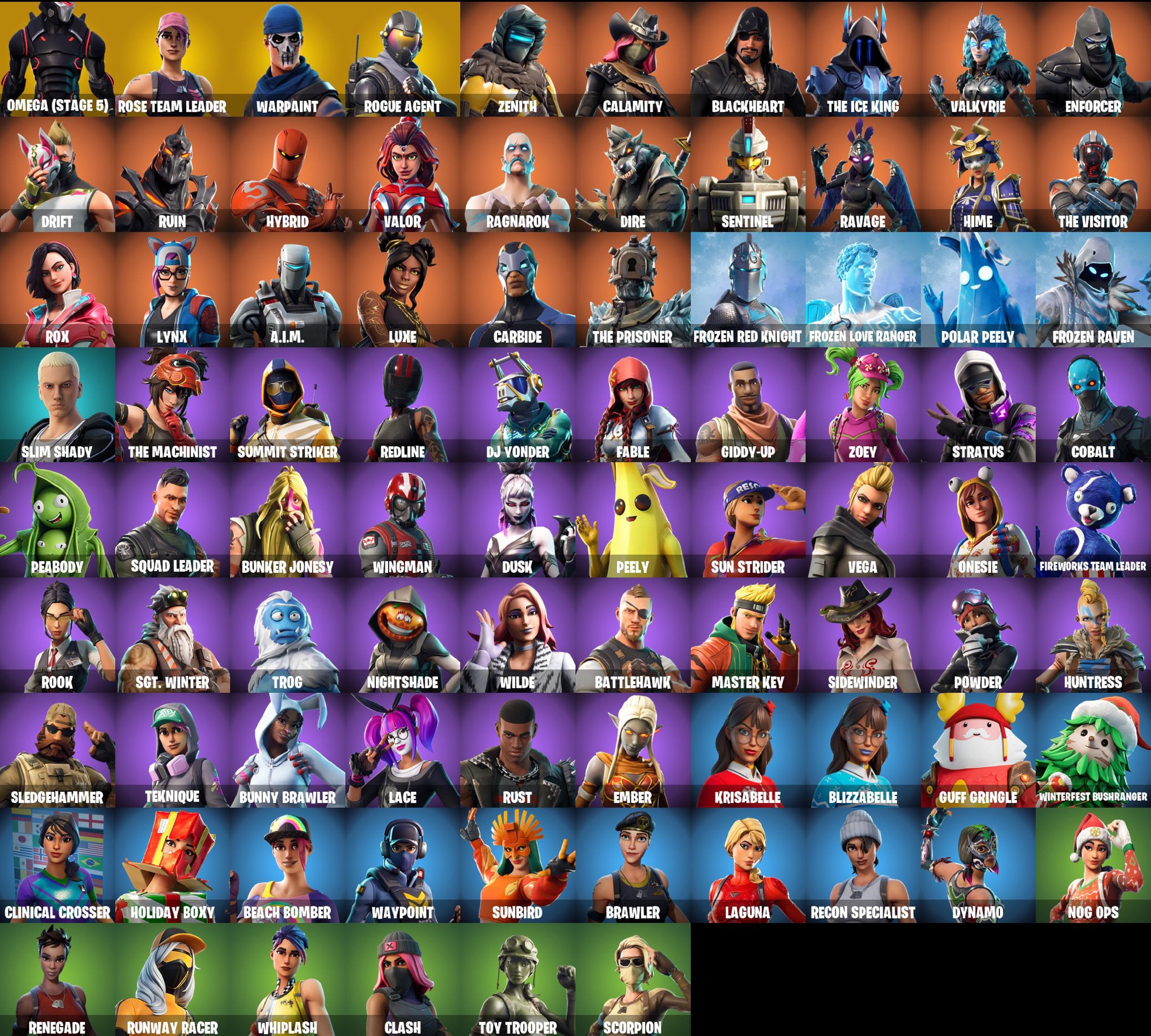 86 SKINS - OG STW , OMEGA (STAGE 5) , ROGUE AGENT , ZENITH , CALAMITY - PC
